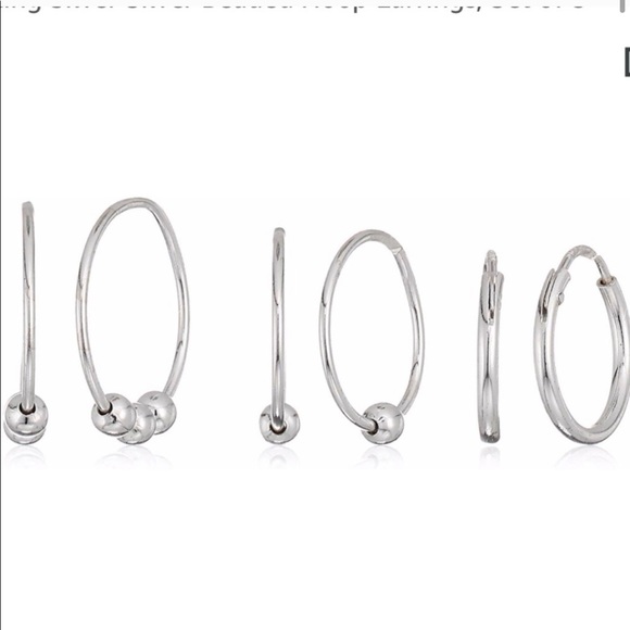 Sterling Silver Beaded Hoop Earrings Set of 3. NWT - Picture 3 of 12